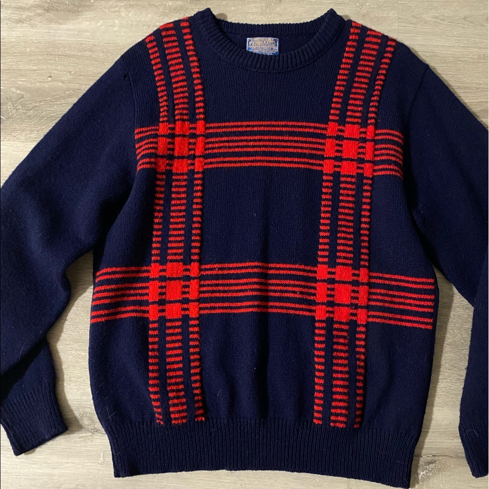 Vintage Pendleton pullover sweater navy and red